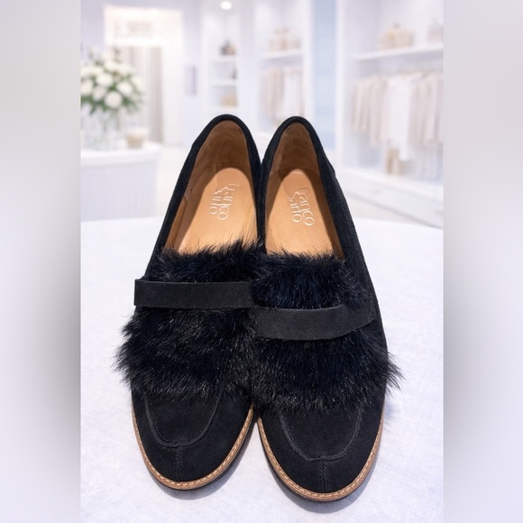 Franco Sarto Shoes - Franco Sarto Black Suede Faux Fur Loafers Slip on Flats-NWOT